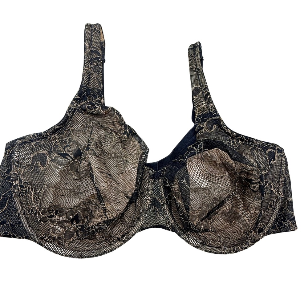 Cacique Black Gold Floral Lace Underwire Bra 44DDD Full Coverage Unlined